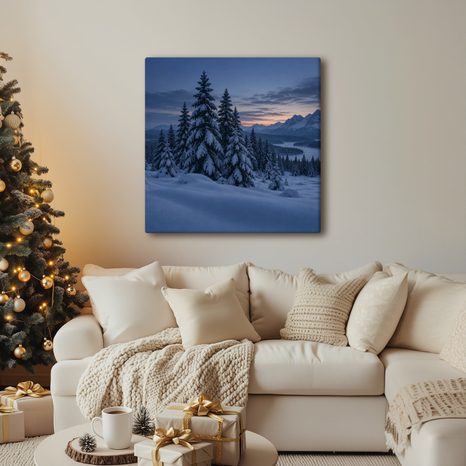 CANVASTAVLA STILLA SNÖPANORAMA ÖVER BERGEN - JUL- OCH VINTERTAVLOR - TAVLOR