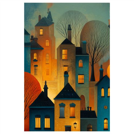 OBRAZ KOUZELNÁ NOC V ULICÍCH - BAREVNÉ DOMY - OBRAZY