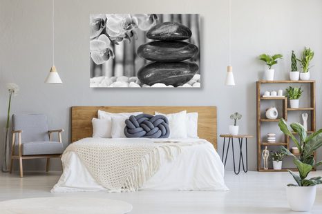 OBRAZ JAPONSKÁ ZEN ZAHRADA V ČERNOBÍLÉM PROVEDENÍ - ČERNOBÍLÉ OBRAZY - OBRAZY