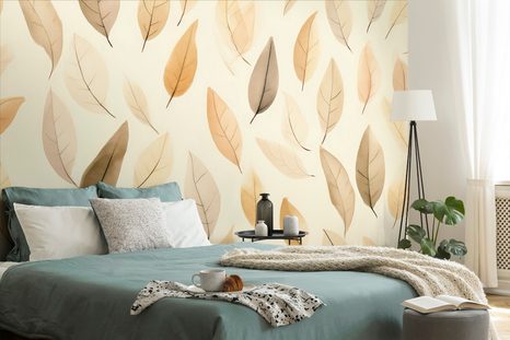 CARTA DA PARATI – FOGLIE BEIGE DELICATE - CARTA DA PARATI LETTERE - CARTA DA PARATI