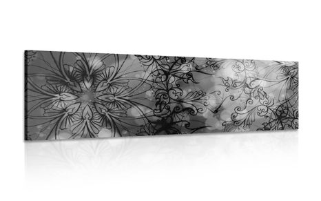 WANDBILD BLUMEN-MANDALA IN SCHWARZ-WEISS - SCHWARZ-WEISSE BILDER - BILDER