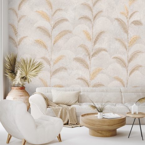 ZELFKLEVEND FOTOBEHANG BEIGE PALMBLADEREN IN GLAMOURSTIJL - FOTOBEHANG BLADEREN - FOTOBEHANG