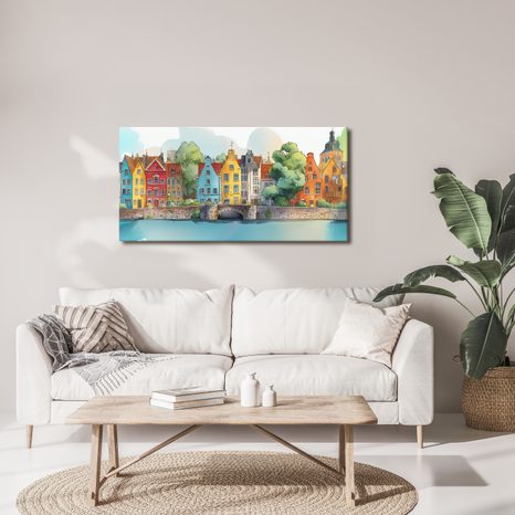 SLIKA SLIKOVITI GRADSKI PEJZAŽ - ŠARENE KUĆE - SLIKE