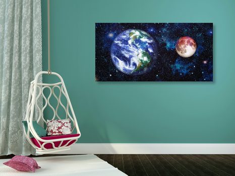 WANDBILD PLANET ERDE UND DER ROTE MOND - BILDER VON UNIVERSUM UND STERNEN - BILDER