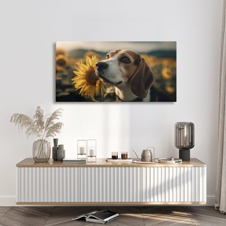 OBRAZ BEAGLE SE SLUNEČNICÍ - OBRAZY PSI - OBRAZY