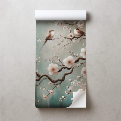 SAMOLEPÍCÍ TAPETA JEMNÉ KVĚTY A PTÁČCI NA VĚTVÍCH - ΤΑΠΕΤΣΑΡΊΑ ΜΕ ΛΟΥΛΟΎΔΙΑ - ΤΑΠΕΤΣΑΡΊΕΣ