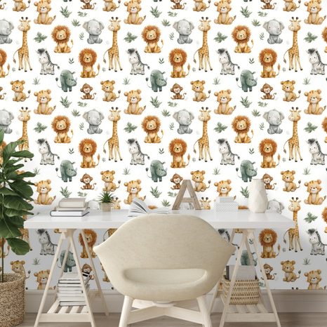 TAPETE NIEDLICHE SAFARI-TIERE - KINDERTAPETEN - TAPETEN