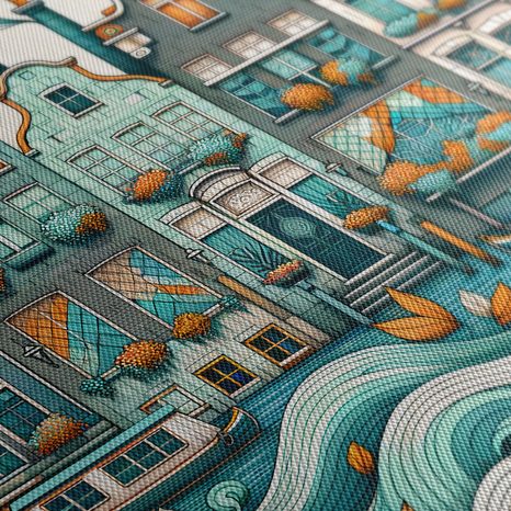 TABLOU CASE COLORATE LÂNGĂ UN CANAL ONDULAT - TABLOURI CU ORAȘE - TABLOURI