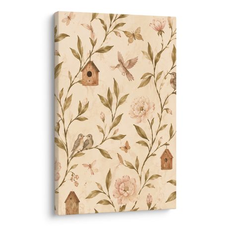 TABLEAU SUR TOILE – BRANCHETTES ROMANTIQUES AUX NICHOIRS - TABLEAUX DE FLEURS - TABLEAUX