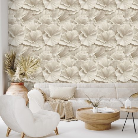 TAPETA BÉŽOVÉ KVĚTY V JEMNÉM STYLU - VZOROVANÉ TAPETY - TAPETY