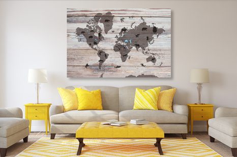 OBRAZ NA KORKU MAPA NA DŘEVĚNÉM PODKLADU - OBRAZY NA KORKU - OBRAZY