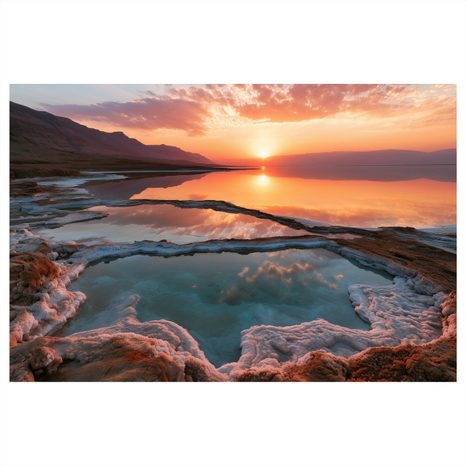 TABLEAU SUR TOILE – COUCHER DE SOLEIL ROSE SUR LE LAC SALÉ - TABLEAUX DU LAC - TABLEAUX