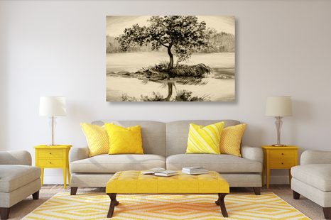 STAMPA SU TELA – CILIEGIO ORIENTALE IN VERSIONE SEPPIA - QUADRI BIANCO E NERO - STAMPE E QUADRI