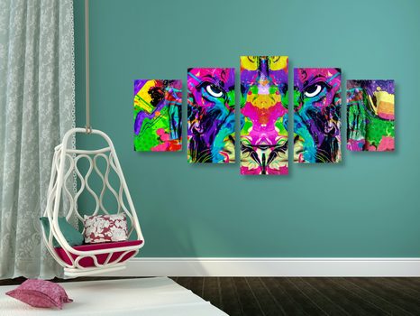 TABLOU 5-PIESE FIARĂ VIU COLORATĂ - TABLOURI POP ART - TABLOURI