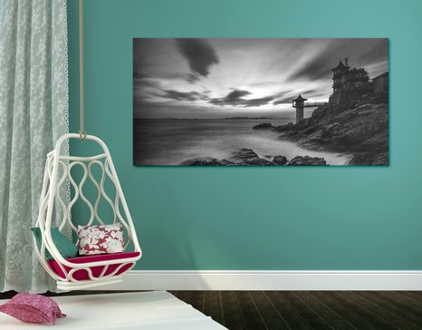 SLIKA ČUDOVITA OBMORSKA POKRAJINA V ČRNOBELI IZVEDBI - ČRNOBELE SLIKE - SLIKE