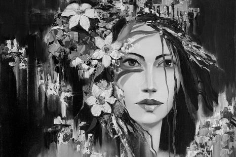 WALLPAPER BLACK AND WHITE ORIGINAL PAINTING OF A WOMAN - BLACK AND WHITE WALLPAPERS - WALLPAPERS