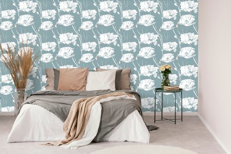 TAPETA PŮVABNÉ MÁKY S TYRKYSOVÝM POZADÍM - TAPETY KVĚTINY - TAPETY