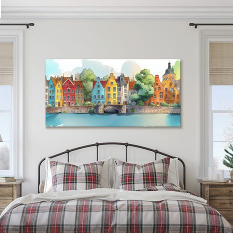 SLIKA SLIKOVITI GRADSKI PEJZAŽ - ŠARENE KUĆE - SLIKE
