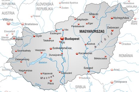 OBRAZ ŠEDÁ MAPA MAĎARSKA S KONTRASTOM - OBRAZY MAPY - OBRAZY