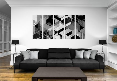 5-DÍLNÝ OBRAZ ABSTRAKTNÍ GEOMETRIE V ČERNOBÍLÉM PROVEDENÍ - ČERNOBÍLÉ OBRAZY - OBRAZY