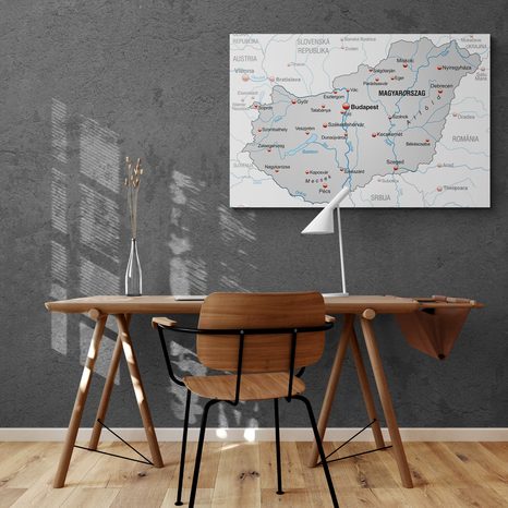 QUADRO IN SUGHERO – MAPPA DELL'UNGHERIA GRIGIA CON CONTRASTO - QUADRI SU SUGHERO - STAMPE E QUADRI