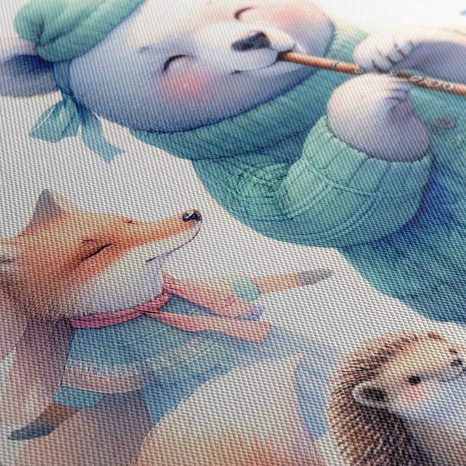 WANDBILD MUSIKALISCHE TIERPARADE IN WINTERLANDSCHAFT - KINDERBILDER TIERE - BILDER