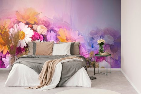 CARTA DA PARATI – PITTURA A OLIO DI FIORI COLORATI - CARTA DA PARATI - 🔥 SVENDITA TOTALE