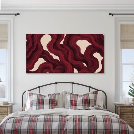 TABLEAU SUR TOILE – FORMES FLUIDES ROUGE PROFOND - IMAGES FORMES ABSTRAITES - TABLEAUX