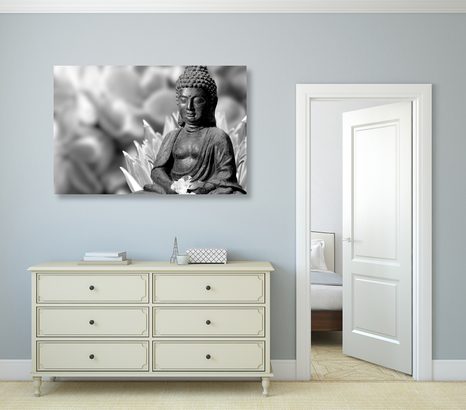 OBRAZ KLIDNÝ BUDHA V ČERNOBÍLÉM PROVEDENÍ - ČERNOBÍLÉ OBRAZY - OBRAZY