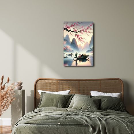 OBRAZ RYBÁŘI POD HORAMI - OBRAZY JEZERA - OBRAZY