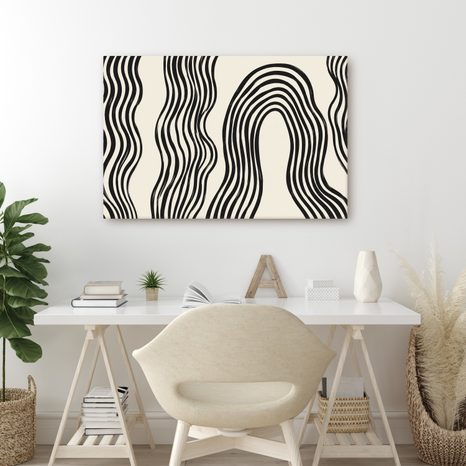 WANDBILD ABSTRAKTE SCHWARZ-WEISSE WELLENLINIEN - WANDBILDER ABSTRAKTE FORMEN - BILDER