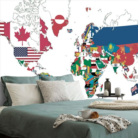 SELF ADHESIVE WALLPAPER WORLD MAP WITH FLAGS ON A WHITE BACKGROUND - SELF-ADHESIVE WALLPAPERS - WALLPAPERS