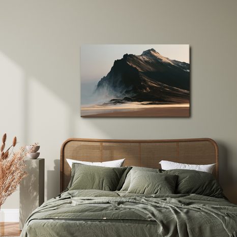 TABLEAU SUR TOILE – MASSIF MONTAGNEUX SOMBRE DANS LA BRUME - TABLEAUX DE MONTAGNE - TABLEAUX