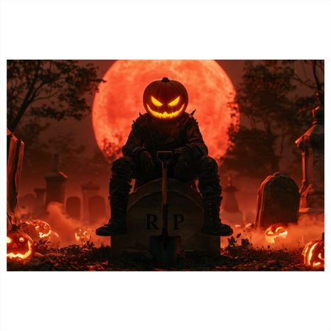WANDBILD KÜRBISWÄCHTER DER FRIEDHOFSNACHT - HALLOWEEN- UND HORROR-BILDER - BILDER
