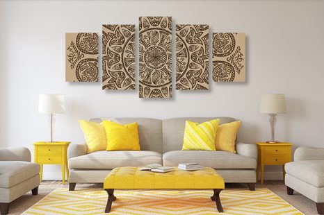 5-DÍLNÝ OBRAZ MANDALA S ABSTRAKTNÍM PŘÍRODNÍM VZOREM - OBRAZY FENG SHUI - OBRAZY