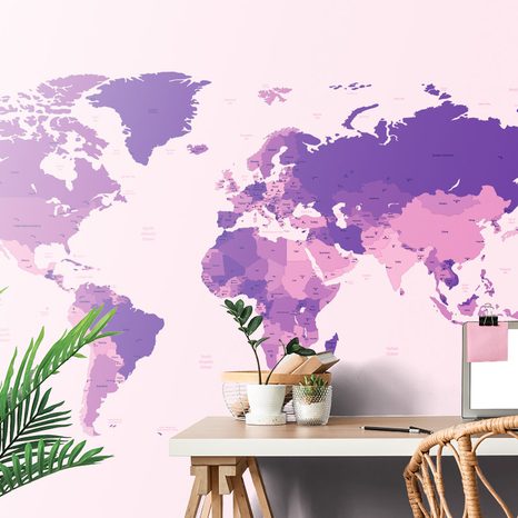 SELF ADHESIVE WALLPAPER DETAILED MAP OF THE WORLD IN PURPLE COLOR - SELF-ADHESIVE WALLPAPERS - WALLPAPERS