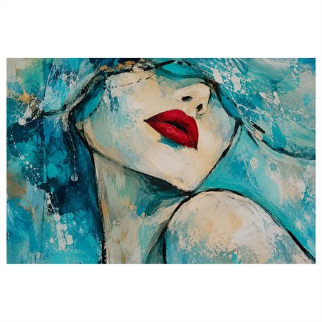 WANDBILD TÜRKISES PORTRÄT MIT ROTEN LIPPEN - WANDBILDER FRAUEN - BILDER