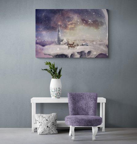 STAMPA SU TELA – CERVO NEL VILLAGGIO INNEVATO - QUADRI DI NATURA E PAESAGGIO - STAMPE E QUADRI