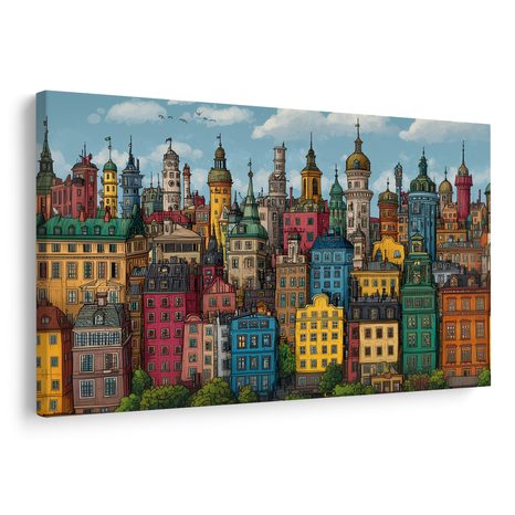 WANDBILD BUNTE STADTPANORAMA - BUNTE HÄUSER - BILDER