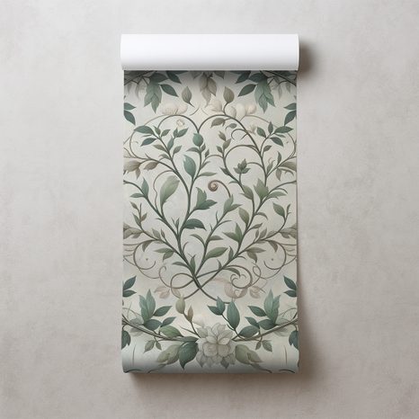 TAPETA ELEGANTNÍ ZELENÉ LISTY S KVĚTY - VZOROVANÉ TAPETY - TAPETY