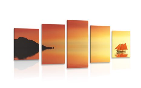 5-TEILIGES WANDBILD ORANGES SEGELSCHIFF - BILDER VON NATUR UND LANDSCHAFT - BILDER