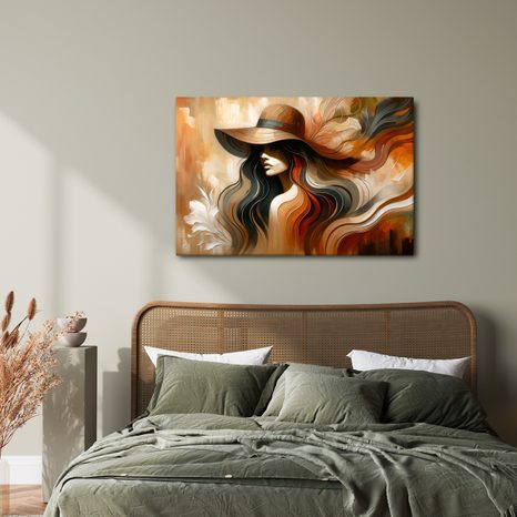 WANDBILD FRAU MIT HUT IN HERBSTTÖNEN - WANDBILDER FRAUEN - BILDER