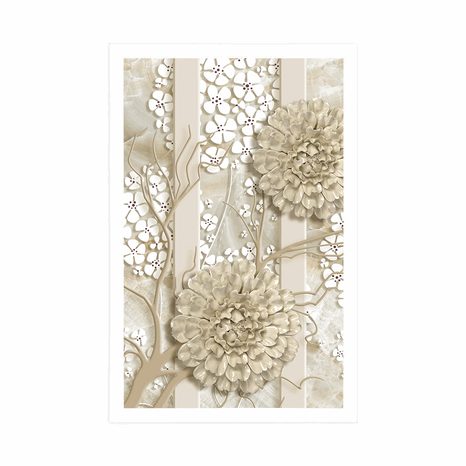 PLAKÁT ABSTRAKTNÍ KVĚTINY NA MRAMOROVÉM POZADÍ - ABSTRAKTNÍ A VZOROVANÉ - PLAKÁTY