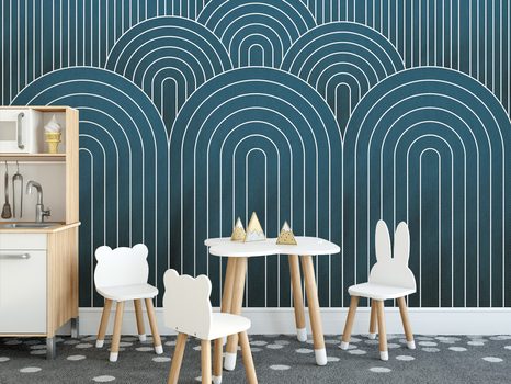 SAMOLEPIACA TAPETA MODRÝ VZOR DÚHY MID-CENTURY - SAMOLEPIACE TAPETY - TAPETY