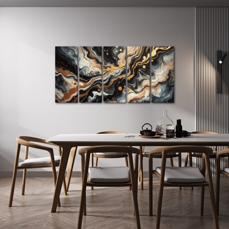 5-DÍLNÝ OBRAZ TEKUTÉ ZLATO - ABSTRAKTNÍ OBRAZY - OBRAZY