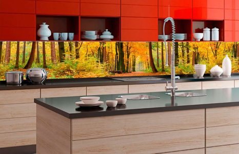 SELF ADHESIVE PHOTO WALLPAPER FOR KITCHEN FOREST IN AUTUMN COLOURS
