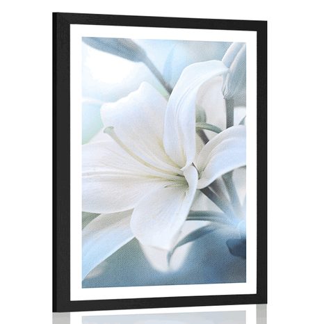 POSTER WITH MOUNT WHITE LILY FLOWER ON AN ABSTRACT BACKGROUND - FLOWERS - POSTERS