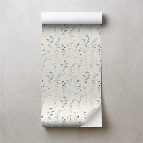 SAMOLEPÍCÍ FOTOTAPETA JEMNÉ MODRÉ KVÍTKY NA BÉŽOVÉ - VZOROVANÉ TAPETY - TAPETY