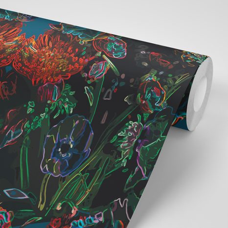 CARTA DA PARATI – FORESTA MISTERIOSA CON SFONDO BLU - CARTA DA PARATI NATURA - CARTA DA PARATI