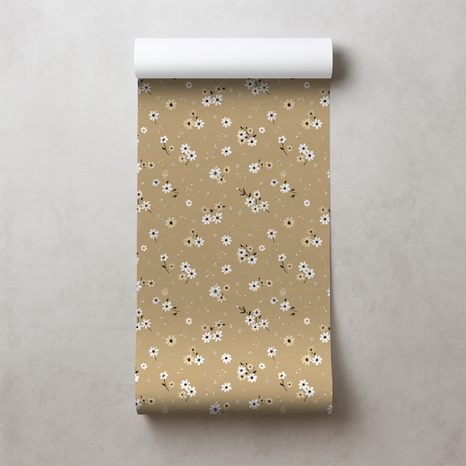 TAPETE BLUMENFELD AUF BEIGEM HINTERGRUND - GEMUSTERTE TAPETEN - TAPETEN
